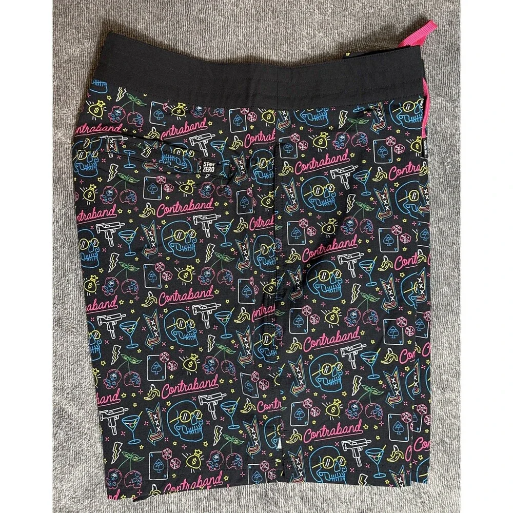 Zero Foxtrot Contraband Ripstop Board Shorts 7” Mens L Unlined Skulls Neon 2024